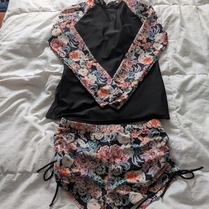 Floral Black Swim Set